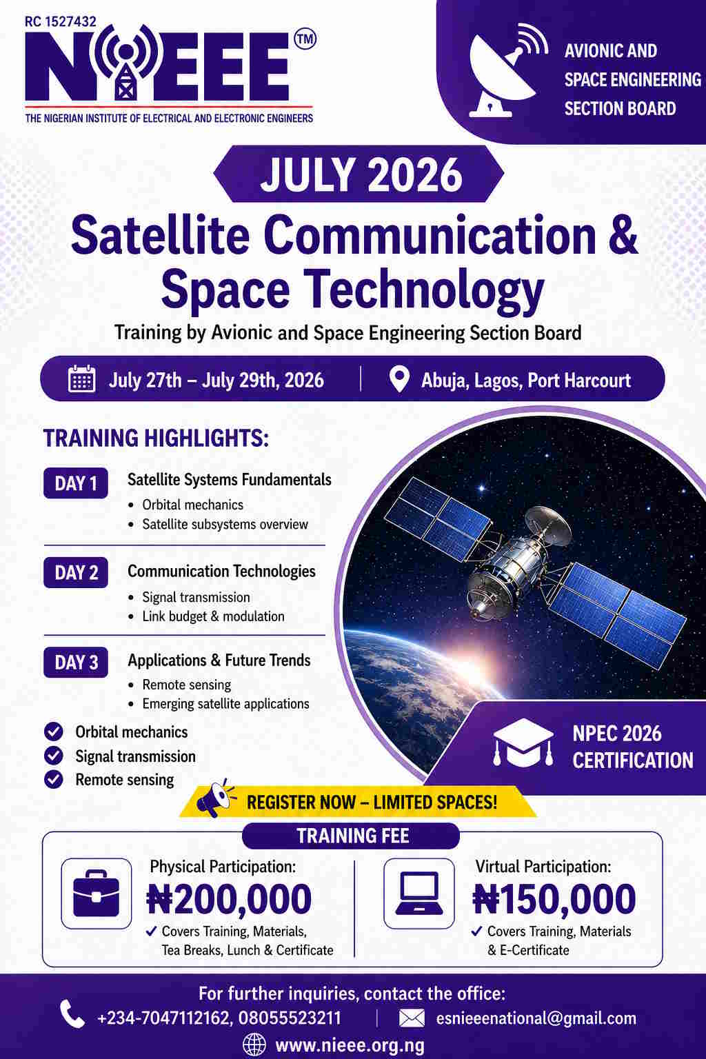 NIEEE JULY 2026 TRAINING -  Satellite Communication & Space Technology